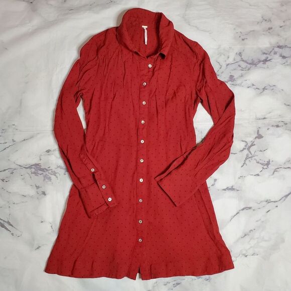 Free People Dresses & Skirts - Free People This Town Red Polka Dot Button-Up Mini Dress Dress